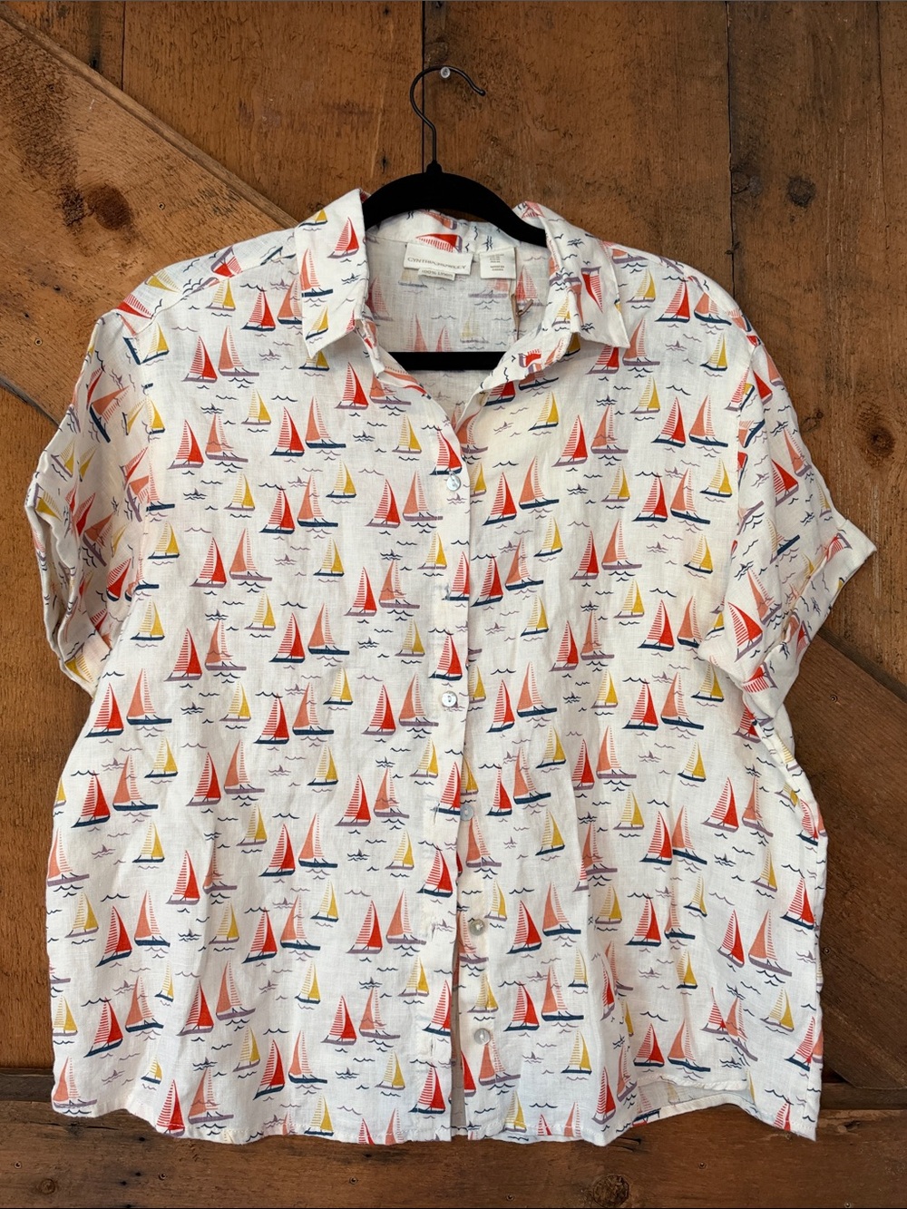 ⛵️Lightweight White Sailboat Print Short Sleeve Shirt - Unbranded